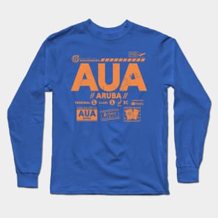 Vintage Aruba AUA Airport Code Travel Day Retro Travel Tag Long Sleeve T-Shirt